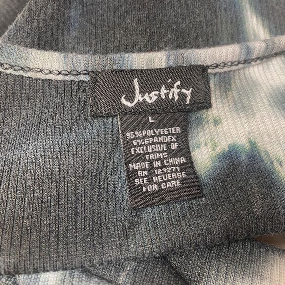 Justify Black Tie Dye Ribbed Knit Sheath Dress Size Large Long Sleeve Above Knee - Picture 9 of 9